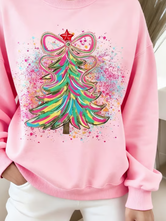 Women Christmas Crew Neck Printing Casual Spring/Fall Long Sleeve Sweatshirt