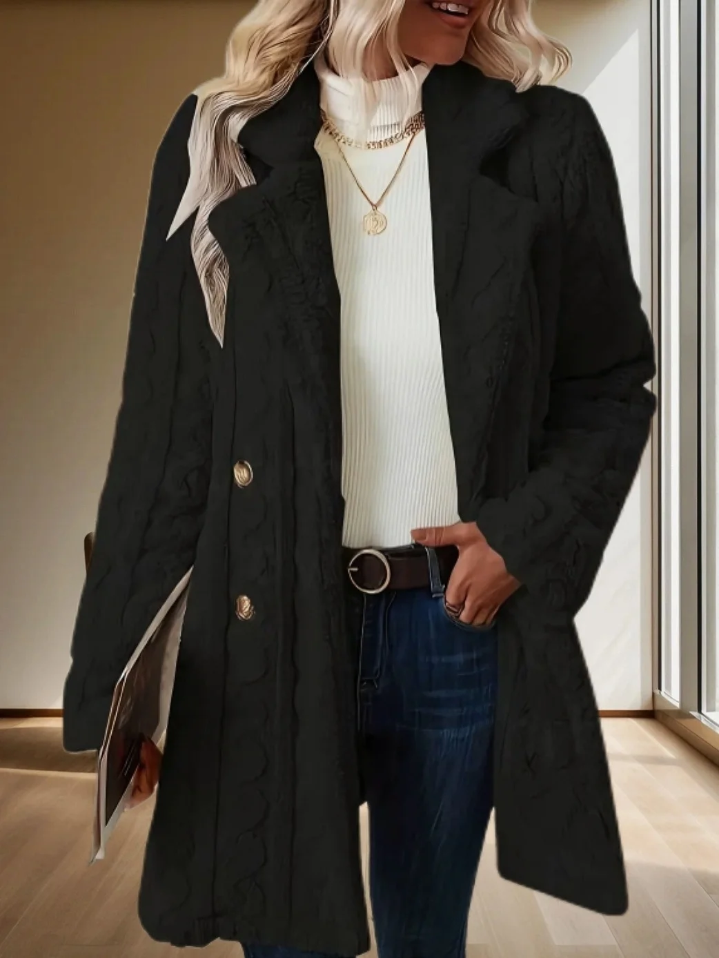 Women's Winter Outerwear Casual Plain Long Sleeve Fleece Coat