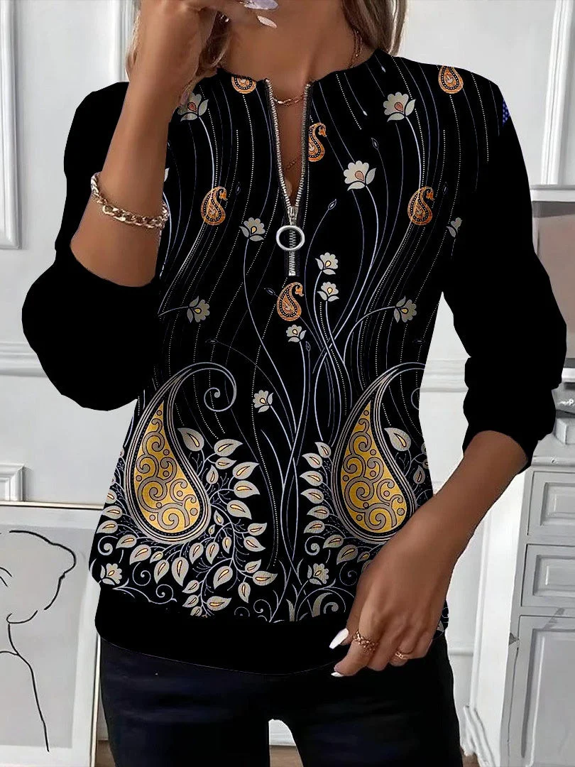 Women Floral Crew Neck Printing Casual Spring/Fall Long Sleeve Sweatshirt