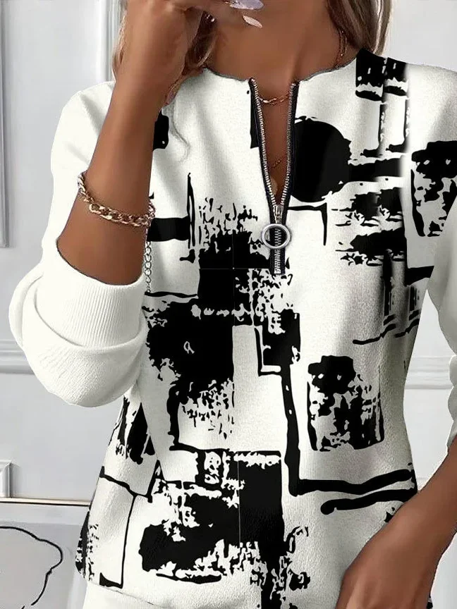 Women Abstract Crew Neck Printing Casual Spring/Fall Long Sleeve Sweatshirt