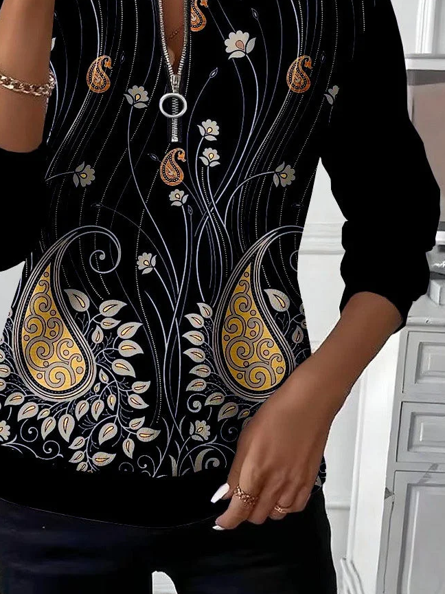 Women Floral Crew Neck Printing Casual Spring/Fall Long Sleeve Sweatshirt