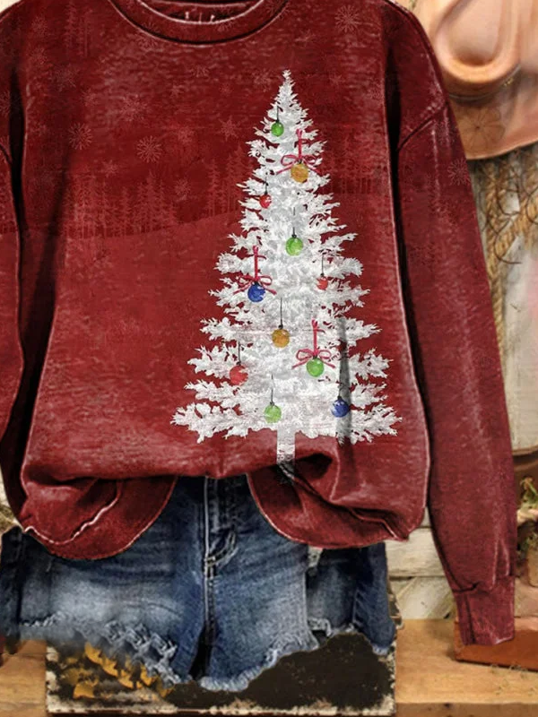 Women Christmas Tree Crew Neck Printing Casual Spring/Fall Long Sleeve Sweatshirt