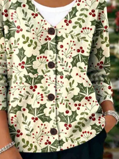 Women Floral Long Sleeve V Neck Casual Spring/Fall Cardigan Outerwear