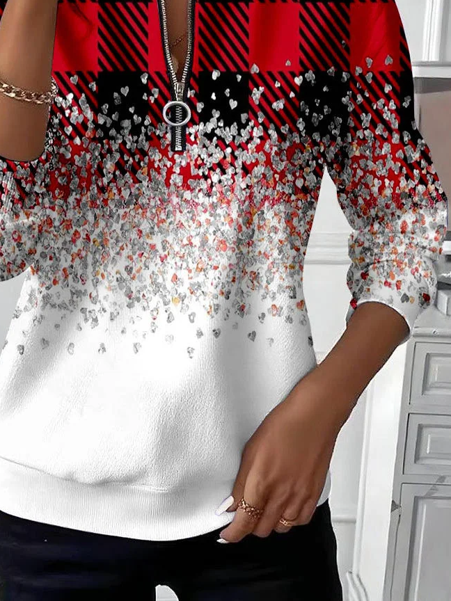 Women Plaid Crew Neck Printing Casual Spring/Fall Long Sleeve Sweatshirt