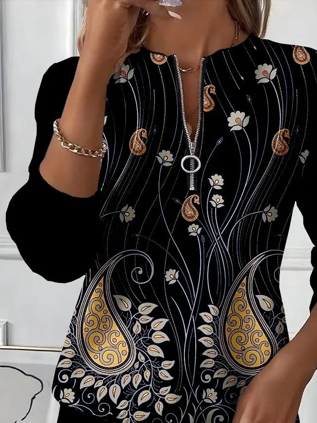 Women Floral Crew Neck Printing Casual Spring/Fall Long Sleeve Sweatshirt