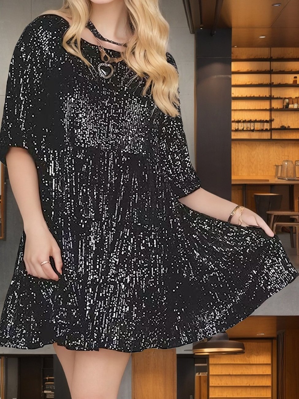 Women Plain Half Sleeve Summer Split Joint Dress Crew Neck Daily Vintage Mini Tank A-Line Dress