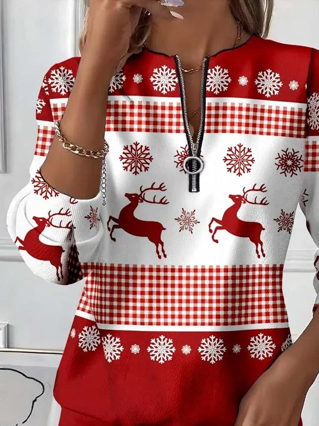 Women Christmas Crew Neck Printing Casual Spring/Fall Long Sleeve Sweatshirt