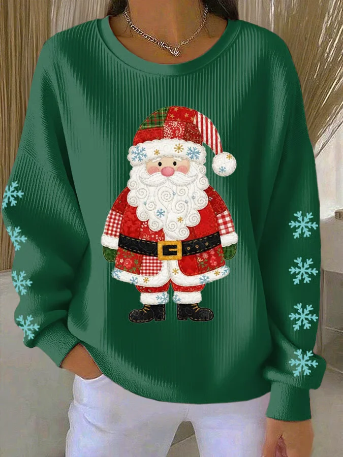 Women Santa Claus Crew Neck Printing Casual Spring/Fall Long Sleeve Sweatshirt