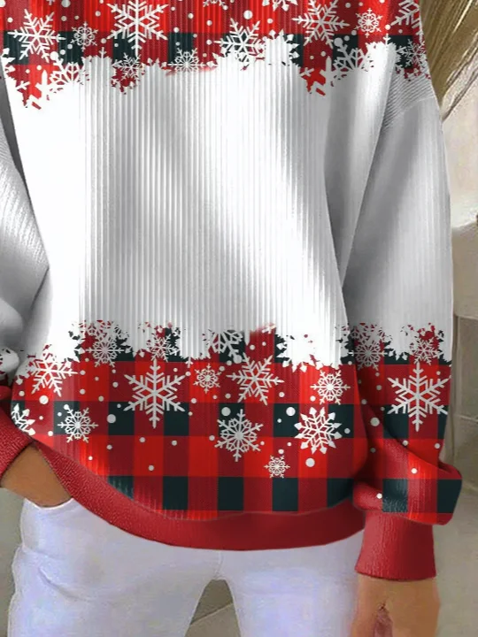 Women Plaid Crew Neck Printing Casual Spring/Fall Long Sleeve Sweatshirt