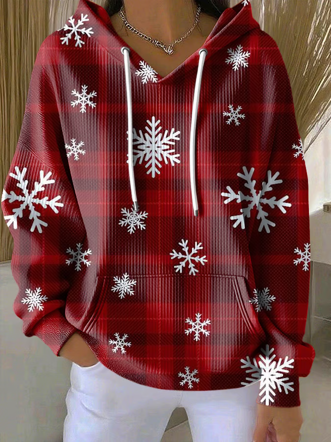 Women Plaid Spring/Fall Printing Long Sleeve Casual Holiday Hoodie