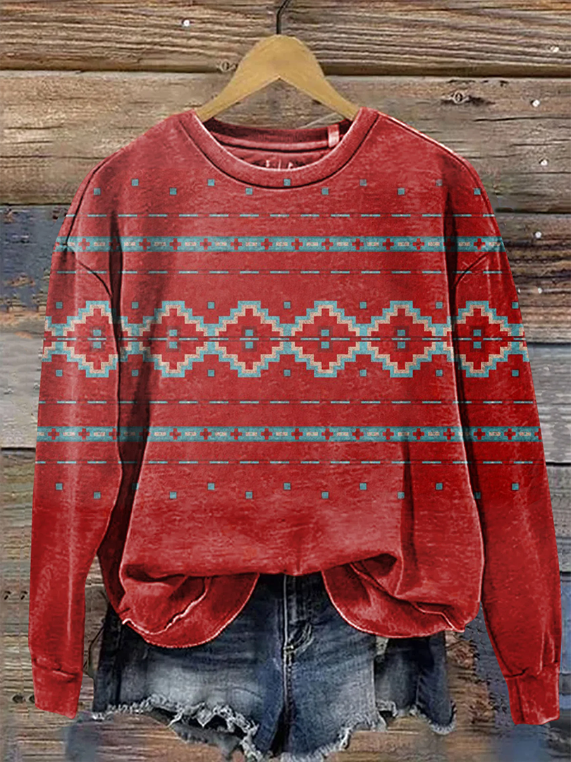 Women Geometric Crew Neck Printing Casual Spring/Fall Long Sleeve Sweatshirt