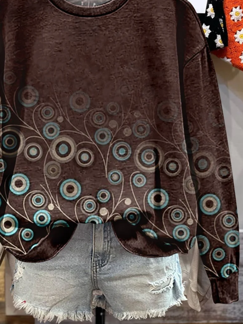 Women Abstract Crew Neck Printing Casual Spring/Fall Long Sleeve Sweatshirt