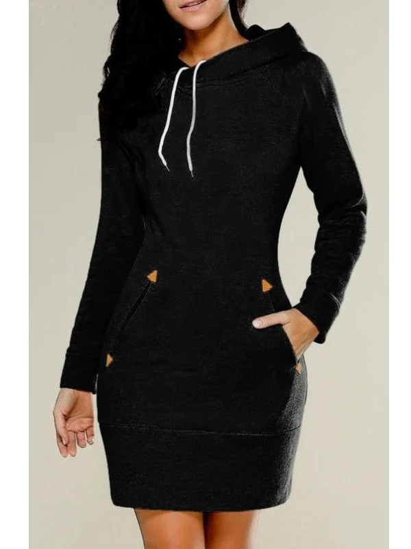Women Plain Long Sleeve Spring/Fall Split Joint Dress Hoodie Daily Vintage Mini Tank A-Line Dress