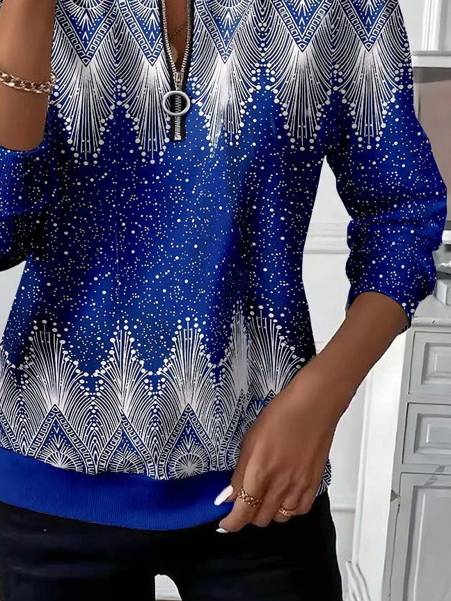 Women Abstract Crew Neck Printing Casual Spring/Fall Long Sleeve Sweatshirt