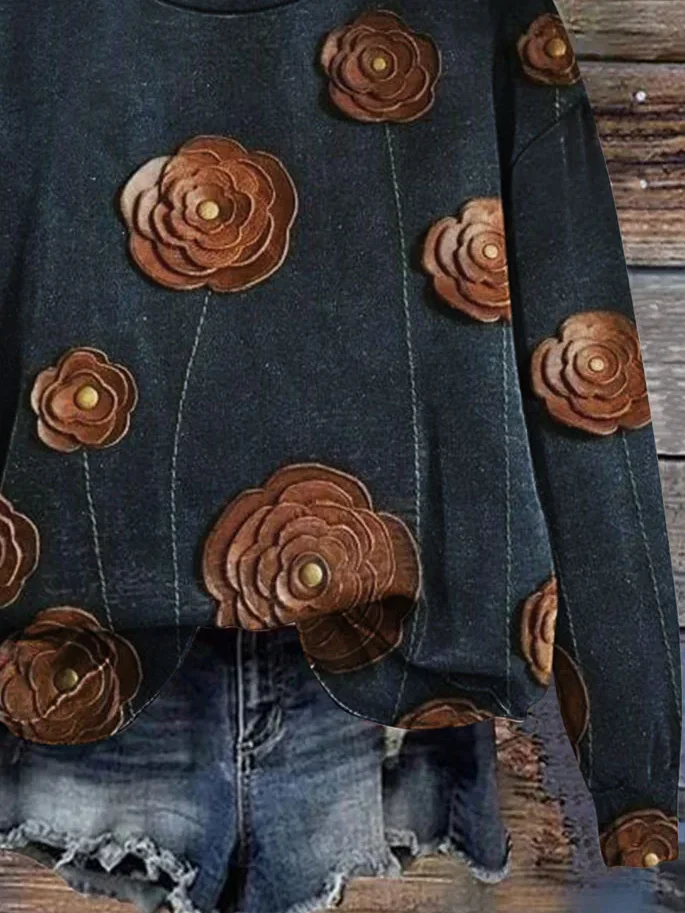 Women Floral Crew Neck Printing Casual Spring/Fall Long Sleeve Sweatshirt