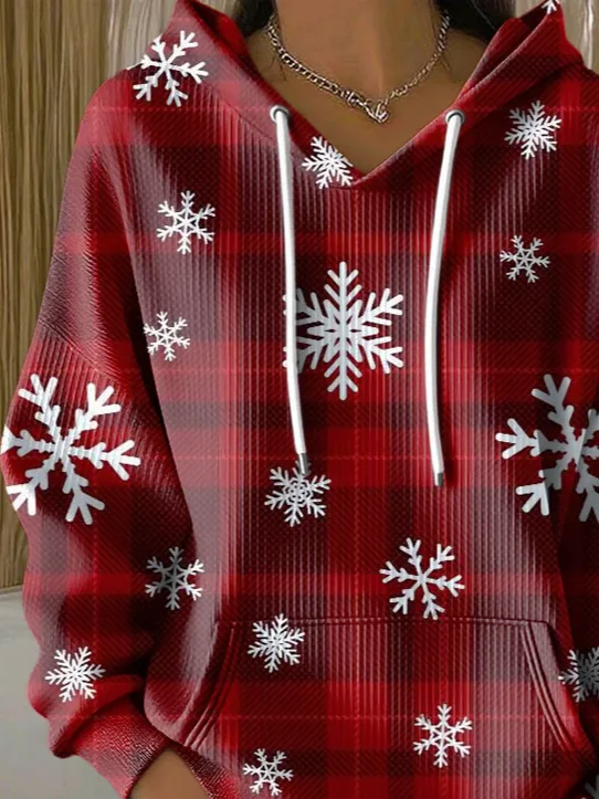 Women Plaid Spring/Fall Printing Long Sleeve Casual Holiday Hoodie