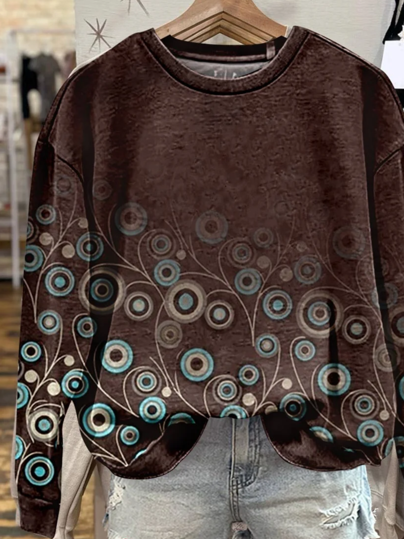 Women Abstract Crew Neck Printing Casual Spring/Fall Long Sleeve Sweatshirt