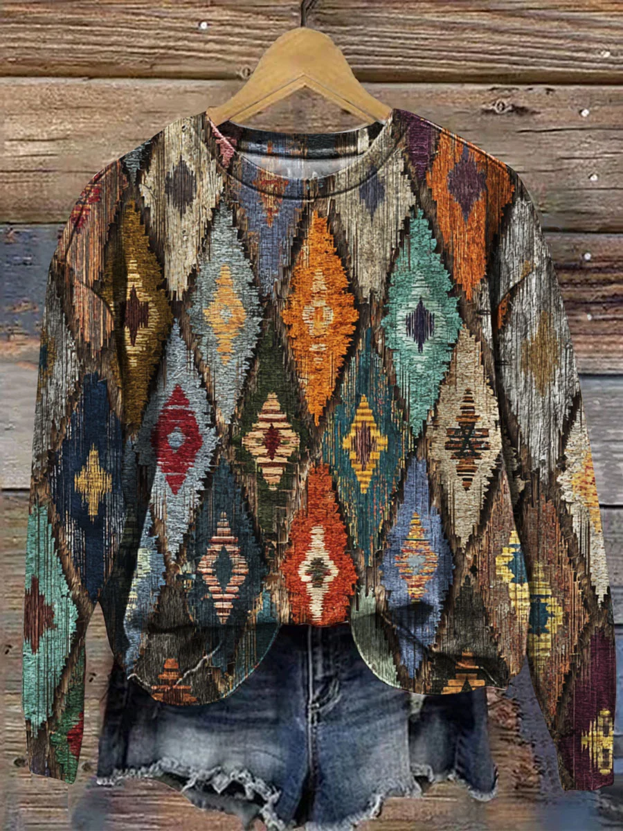 Women Abstract Crew Neck Printing Casual Spring/Fall Long Sleeve Sweatshirt