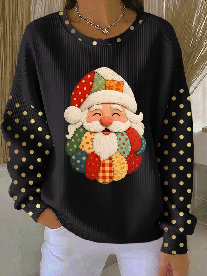 Women Santa Claus Crew Neck Printing Casual Spring/Fall Long Sleeve Sweatshirt