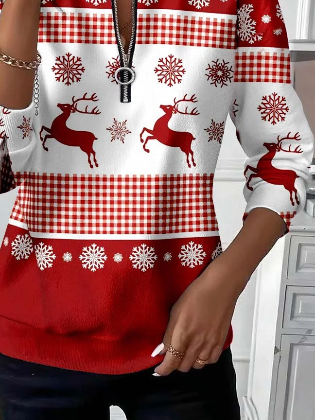 Women Christmas Crew Neck Printing Casual Spring/Fall Long Sleeve Sweatshirt