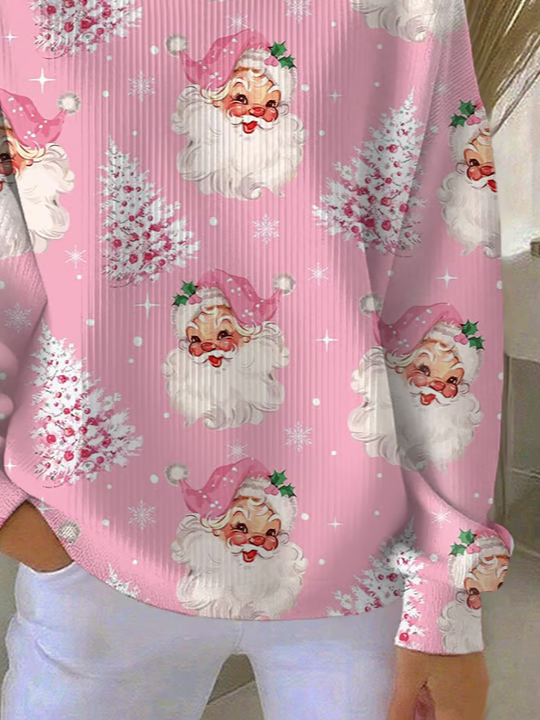 Women Santa Claus Crew Neck Printing Casual Spring/Fall Long Sleeve Sweatshirt