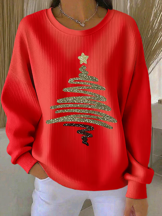 Women Christmas Crew Neck Printing Casual Spring/Fall Long Sleeve Sweatshirt