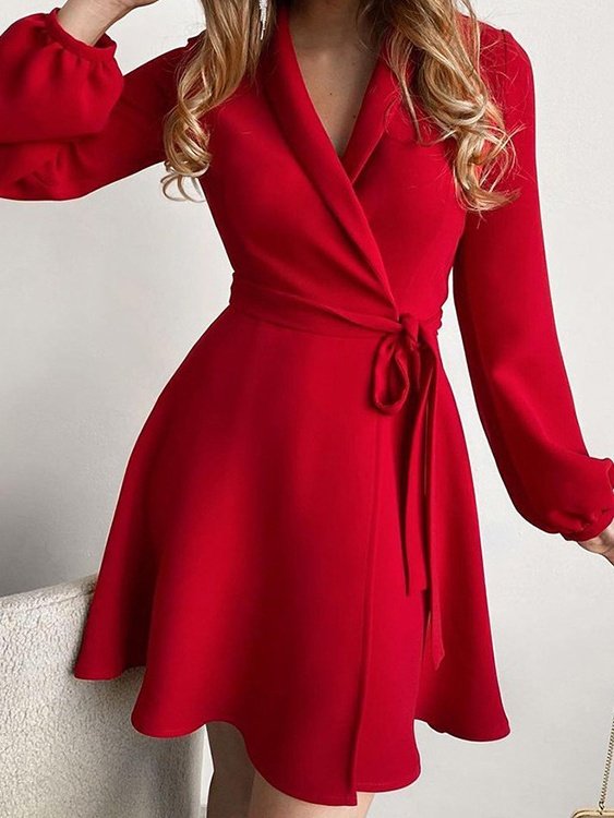 Women Floral Long Sleeve Spring/Fall Printing Dress V Neck Daily Vintage Mini Hip Skirt A-Line Dress