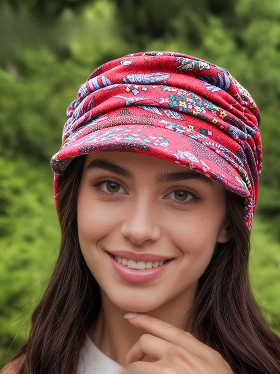 Plush New Ethnic Style Floral Hat Women's Korean Style Soft Brim Cap Spring Autumn Winter Cloth Hat Baseball Cap