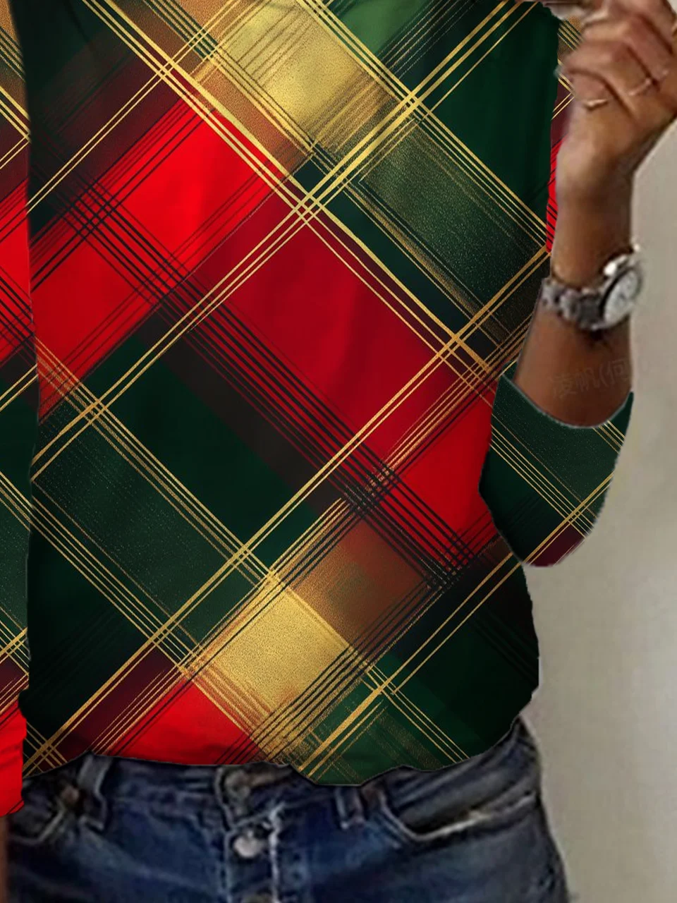 Women Plaid Long Sleeve Tee T-shirt Crew Neck Printing Casual Spring/Fall Graphic Tee Top