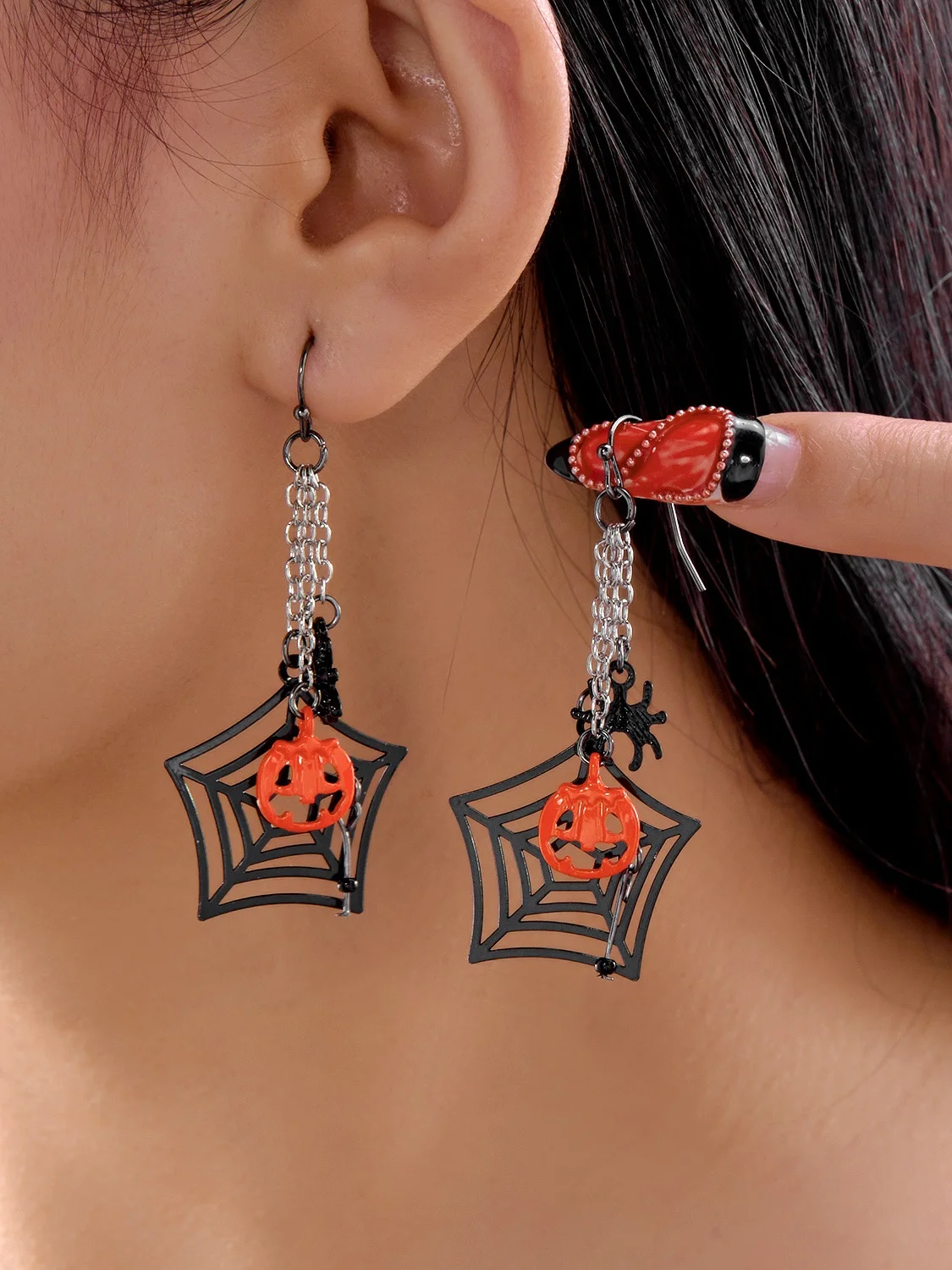 Halloween Tassel Spider Earrings Fashion Retro Halloween Star Moon Crystal Earrings