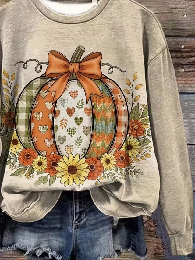 Women Floral Crew Neck Printing Casual Spring/Fall Long Sleeve Sweatshirt