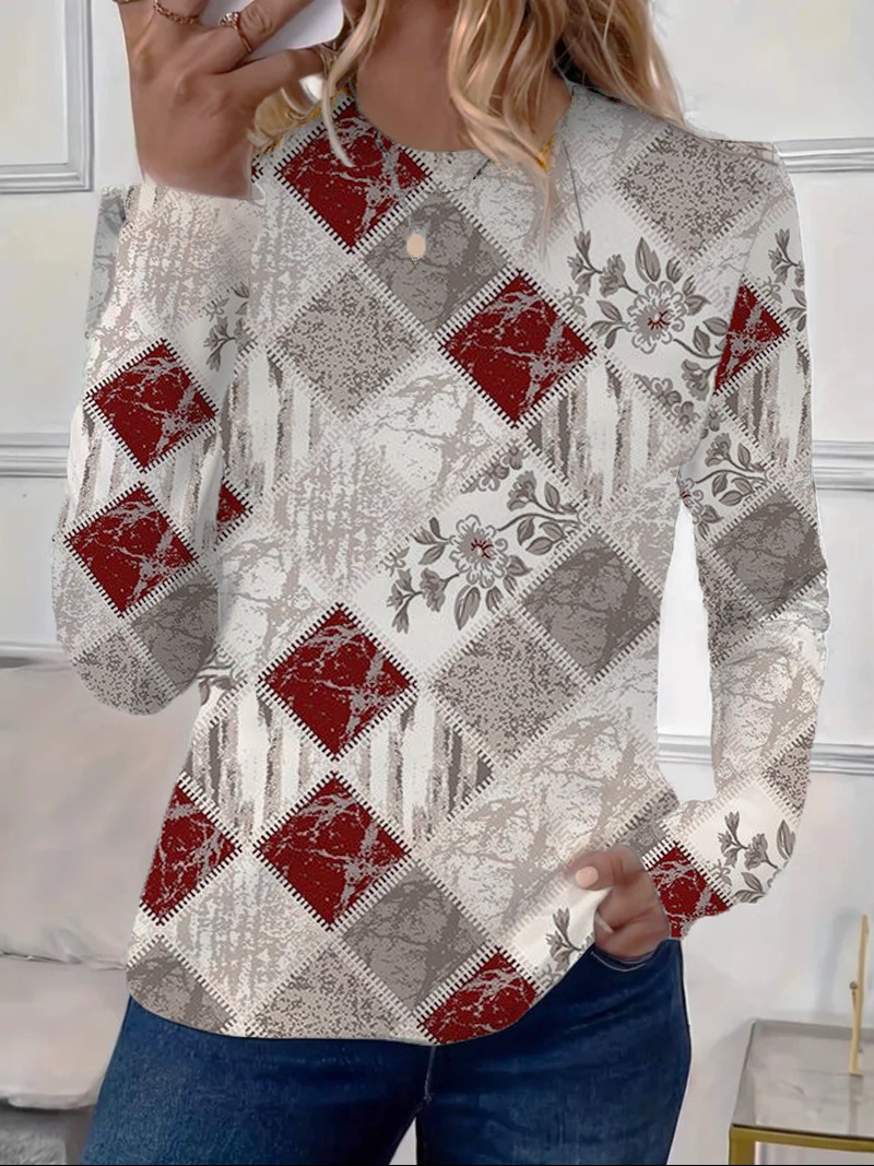 Women Floral Long Sleeve Tee T-shirt Crew Neck Printing Casual Spring/Fall Graphic Tee Top