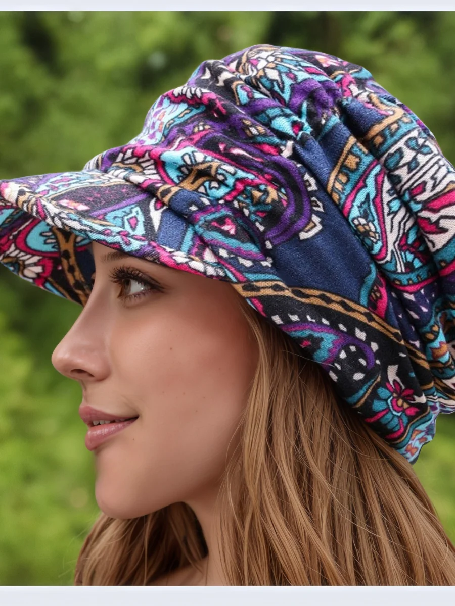 Plush New Ethnic Style Floral Hat Women's Korean Style Soft Brim Cap Spring Autumn Winter Cloth Hat Baseball Cap