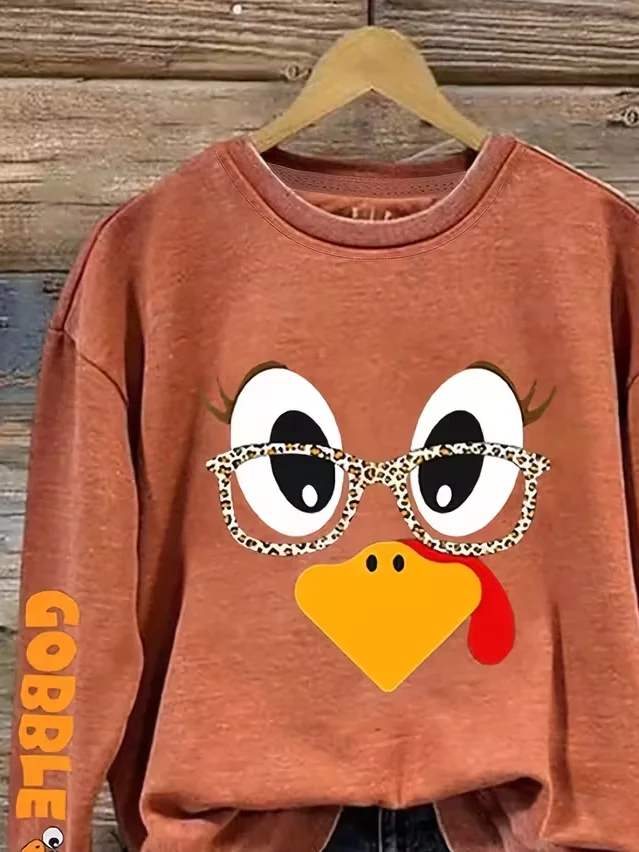 Women Thanksgiving Turkey Casual Crew Neck Long Sleeve Spring/Fall Sweatshirts