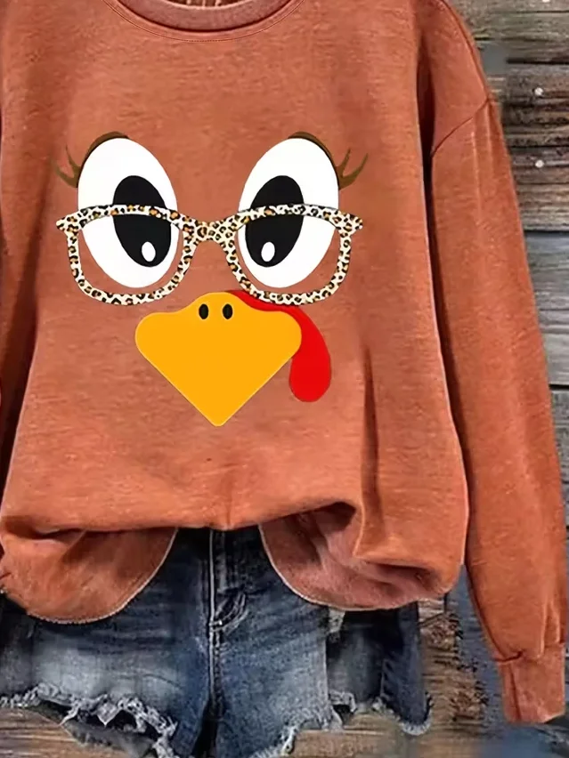 Women Thanksgiving Turkey Casual Crew Neck Long Sleeve Spring/Fall Sweatshirts
