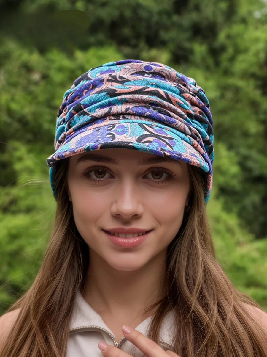 Plush New Ethnic Style Floral Hat Women's Korean Style Soft Brim Cap Spring Autumn Winter Cloth Hat Baseball Cap