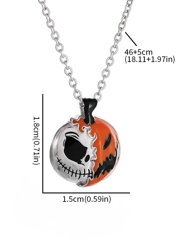 Creative Two-color Splicing Halloween Pendant Necklace Sterling Silver Epoxy Personality Double-sided Pumpkin Skull Electroplated Necklace