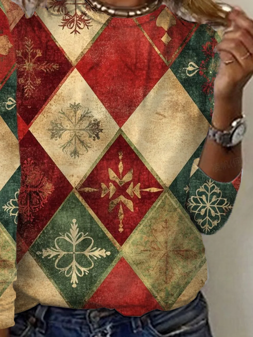 Women Christmas Long Sleeve Tee T-shirt Crew Neck Printing Casual Spring/Fall Graphic Tee Top