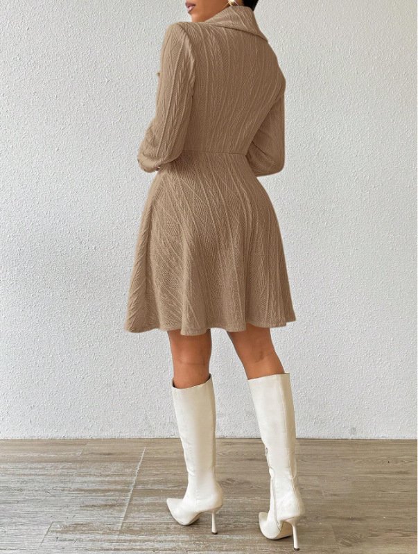 Women Autumn Outerwear Casual Jacquard Plain Long Sleeve Lapel Collar Jacket