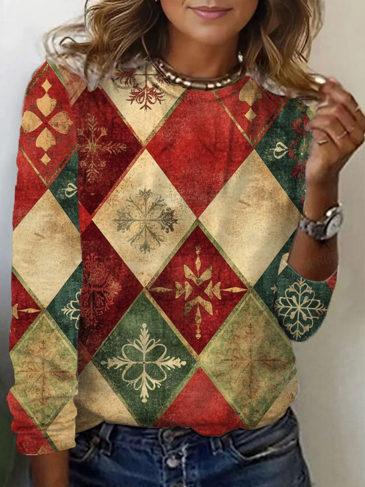 Women Christmas Long Sleeve Tee T-shirt Crew Neck Printing Casual Spring/Fall Graphic Tee Top