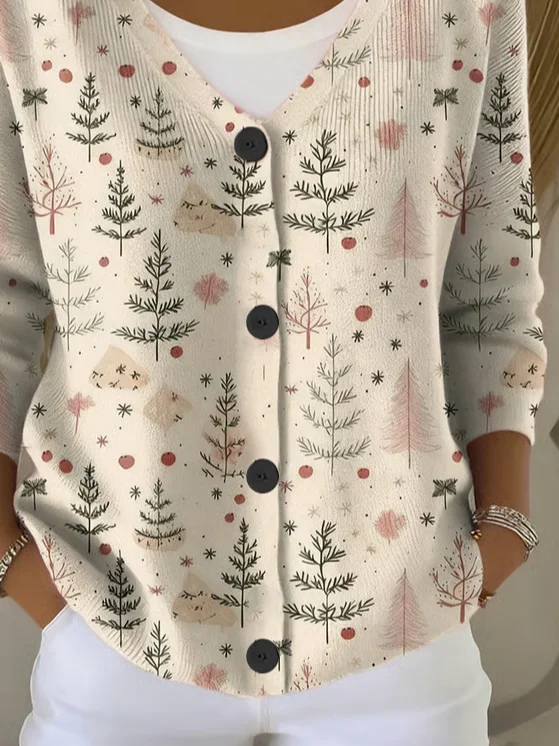 Women Christmas Long Sleeve V Neck Casual Spring/Fall Cardigan Outerwear