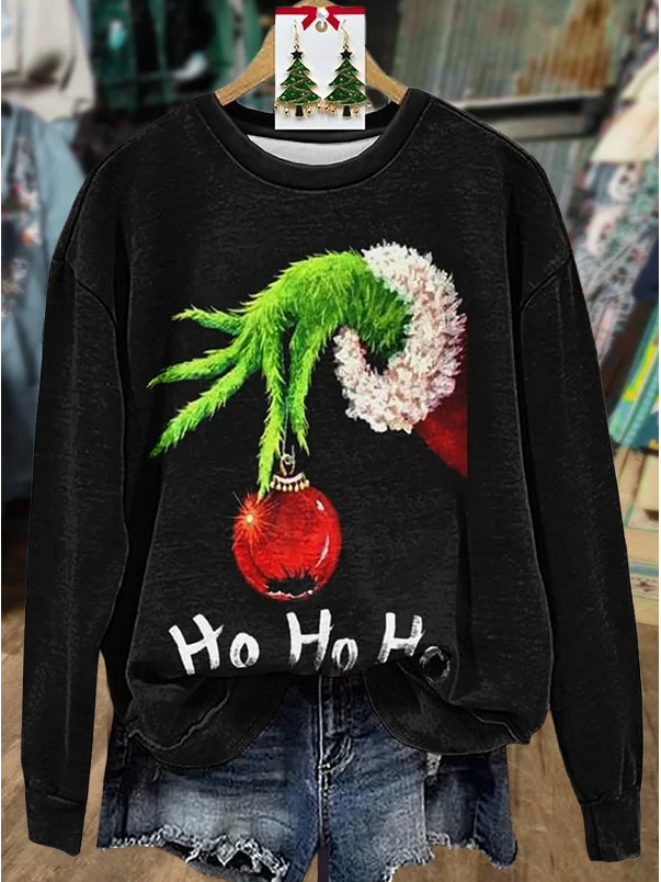 Women Christmas Crew Neck Printing Casual Spring/Fall Long Sleeve Sweatshirt