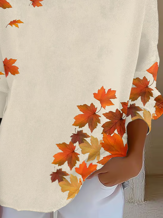 Women Maple Leaf Printing Spring/Fall Casual Long Sleeve Crew Neck Sweater