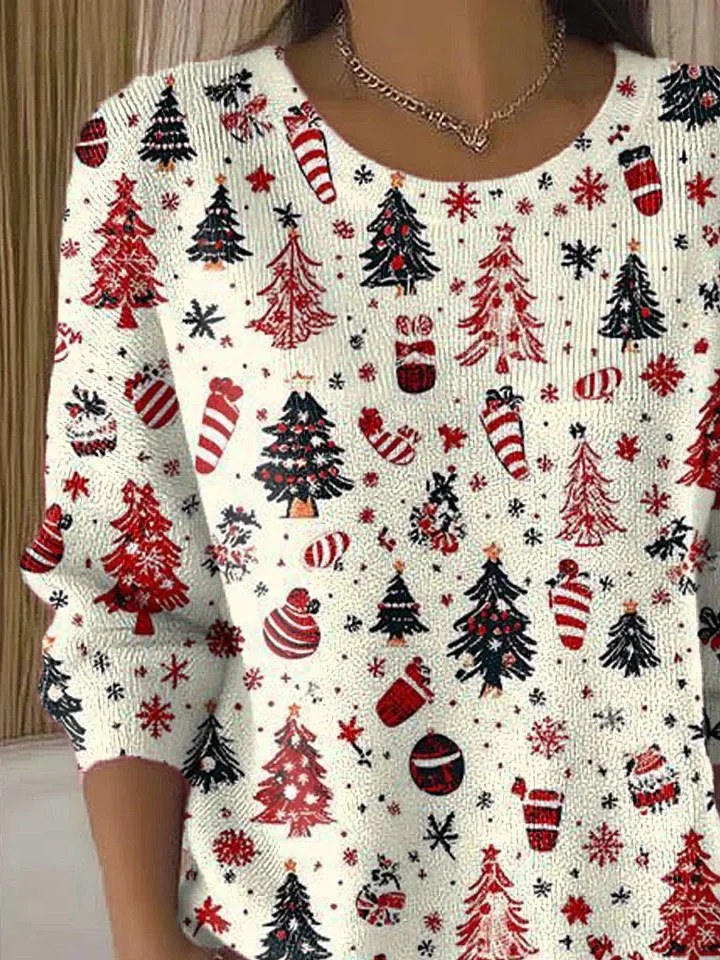 Women Christmas Printing Spring/Fall Casual Long Sleeve Crew Neck Sweater