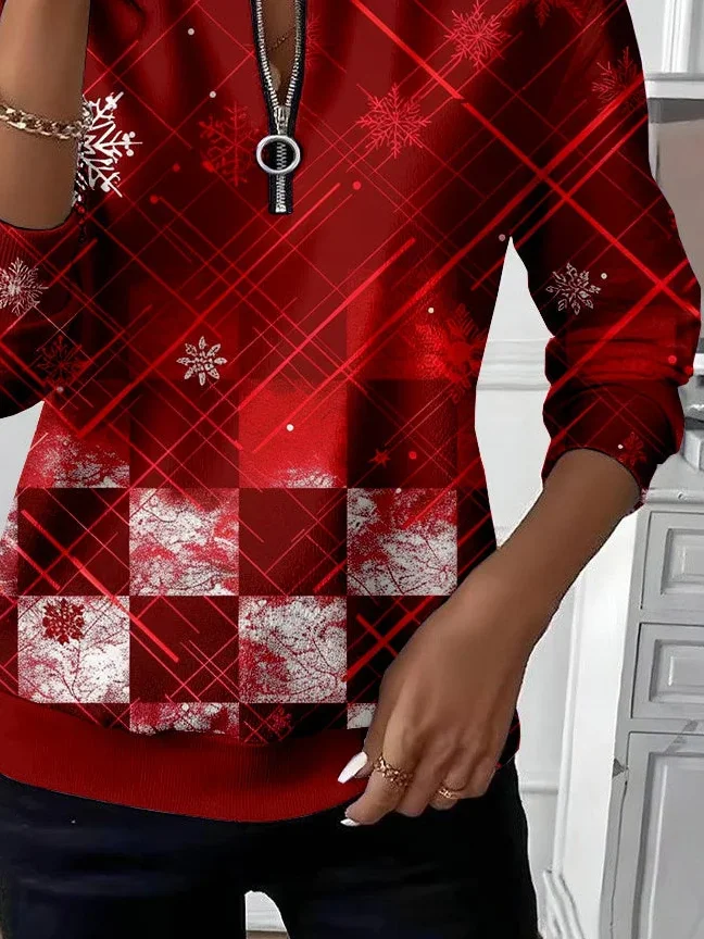 Women Christmas Crew Neck Printing Casual Spring/Fall Long Sleeve Sweatshirt