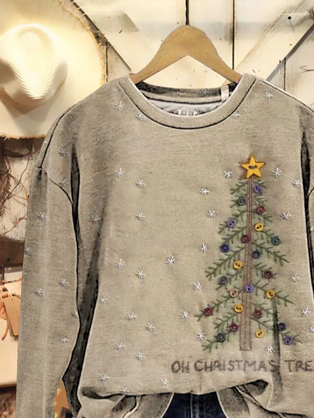 Women Christmas Crew Neck Printing Casual Spring/Fall Long Sleeve Sweatshirt