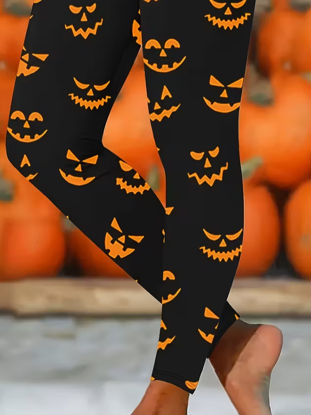 Women Halloween (pumpkin) Casual All Season Printing Long Leggings