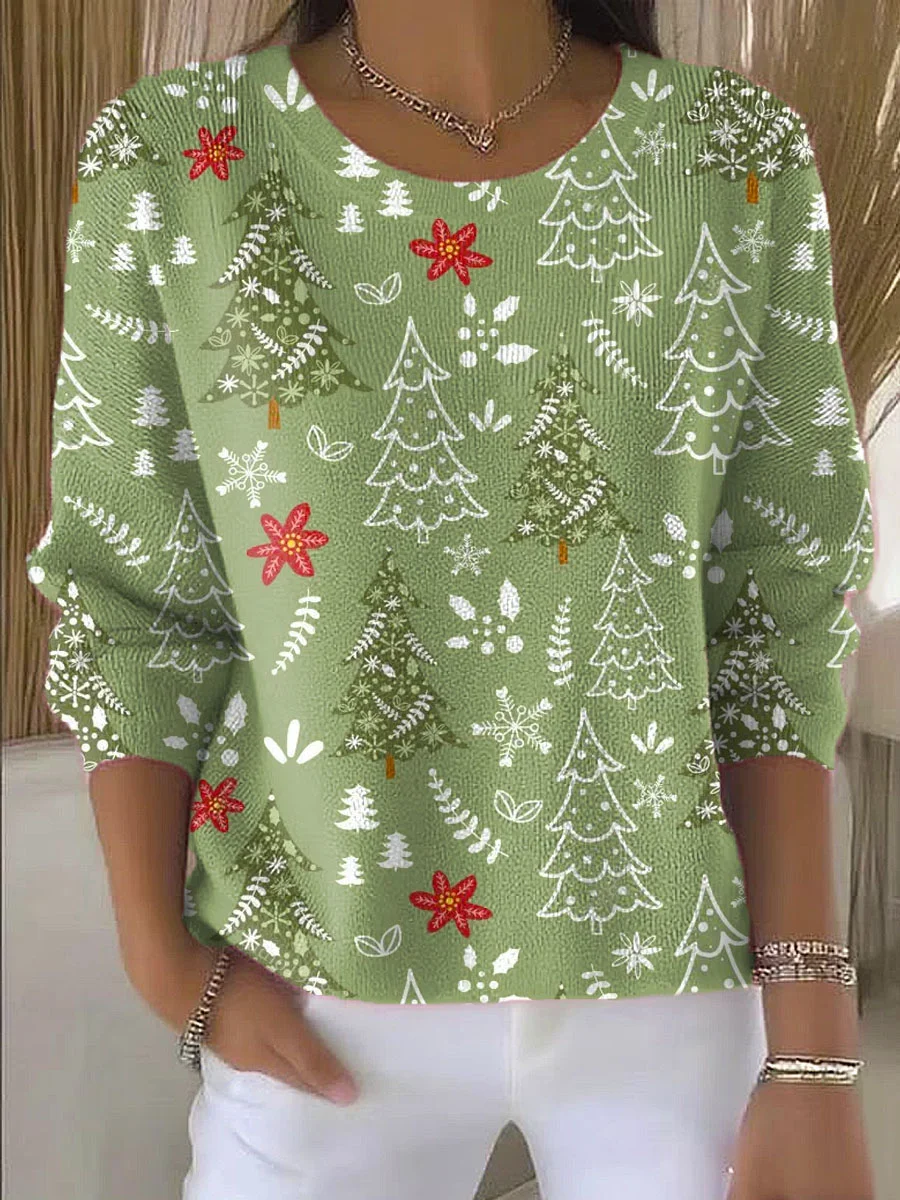 Women Christmas Printing Spring/Fall Casual Long Sleeve Crew Neck Sweater