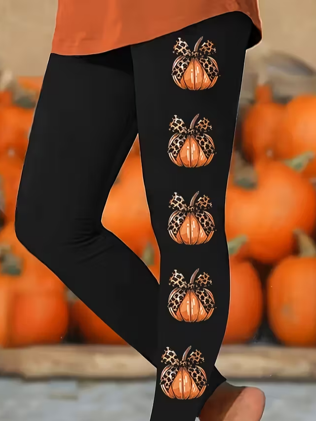 Women Halloween (pumpkin) Casual All Season Printing Long Leggings