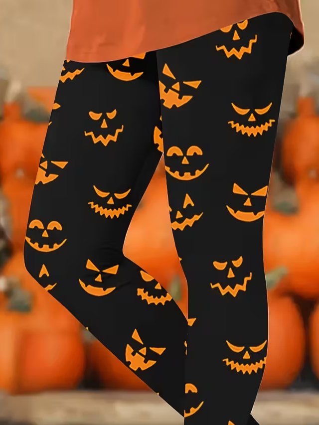Women Halloween (pumpkin) Casual All Season Printing Long Leggings